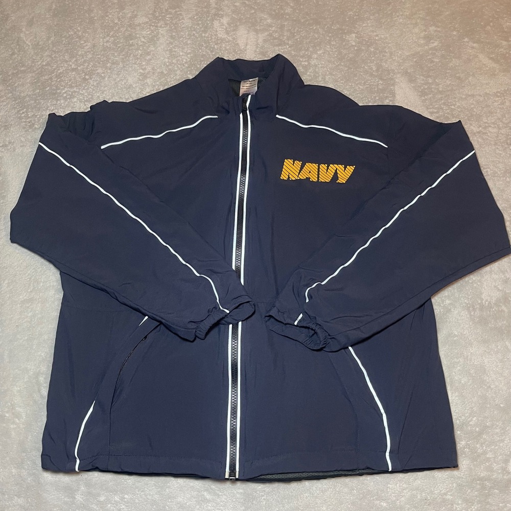 Vintage US Navy Jacket Small Short Navy Blue PTU Running Windbreaker Reflective